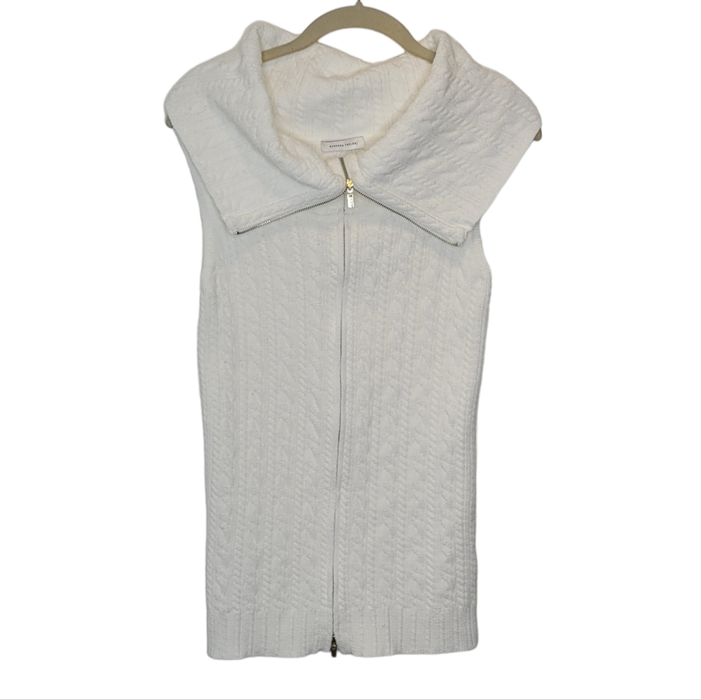 Rebecca Taylor Short Sleeve Cable Zip Sweater S White - Picture 2 of 7